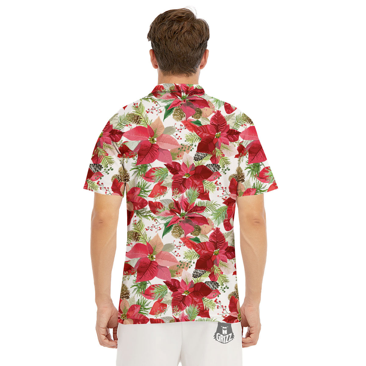 Flower Poinsettia Print Pattern Men's Golf Shirts-grizzshop