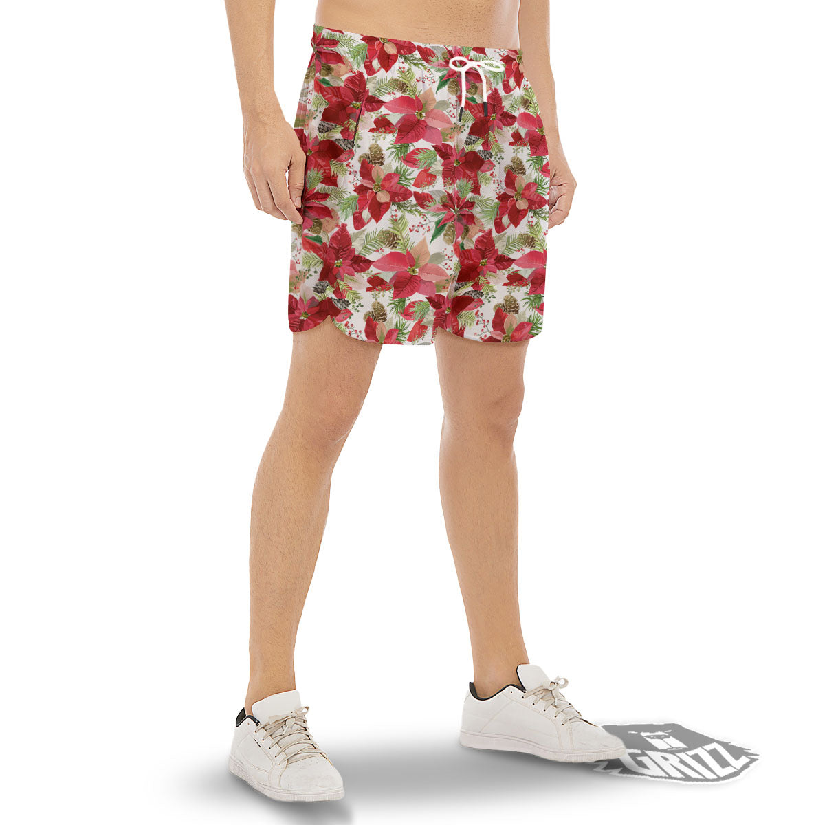 Flower Poinsettia Print Pattern Men's Gym Shorts-grizzshop