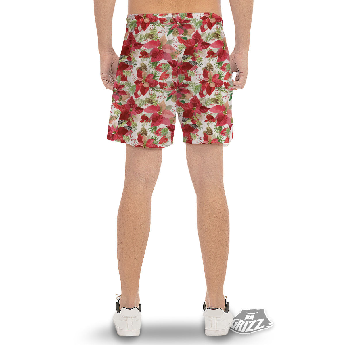 Flower Poinsettia Print Pattern Men's Gym Shorts-grizzshop