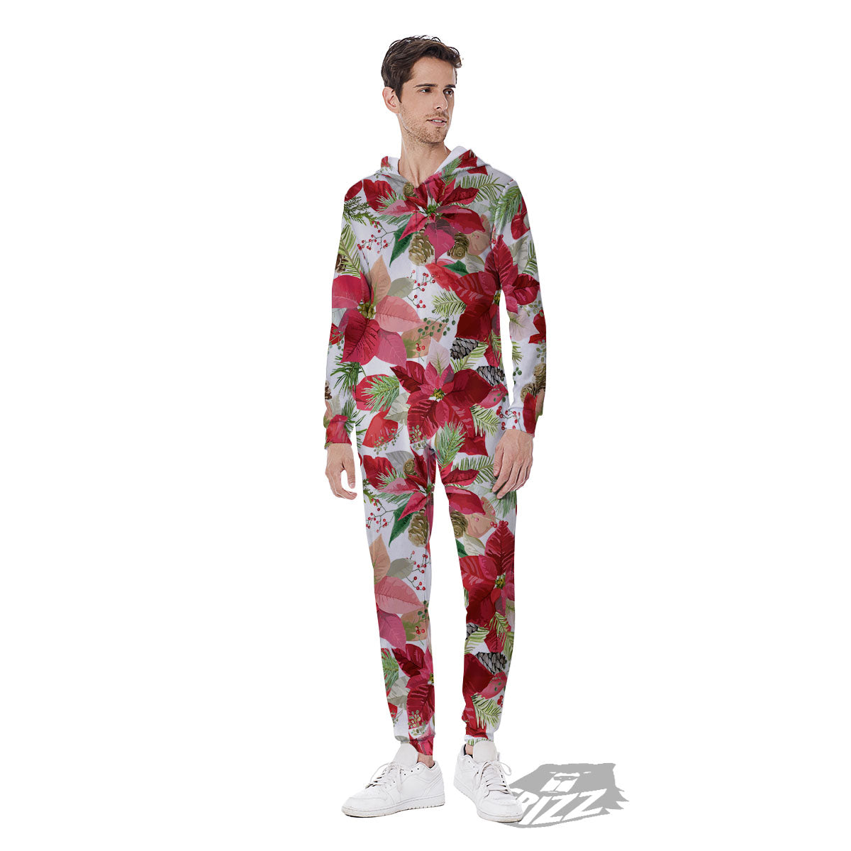 Flower Poinsettia Print Pattern Men's Jumpsuit-grizzshop