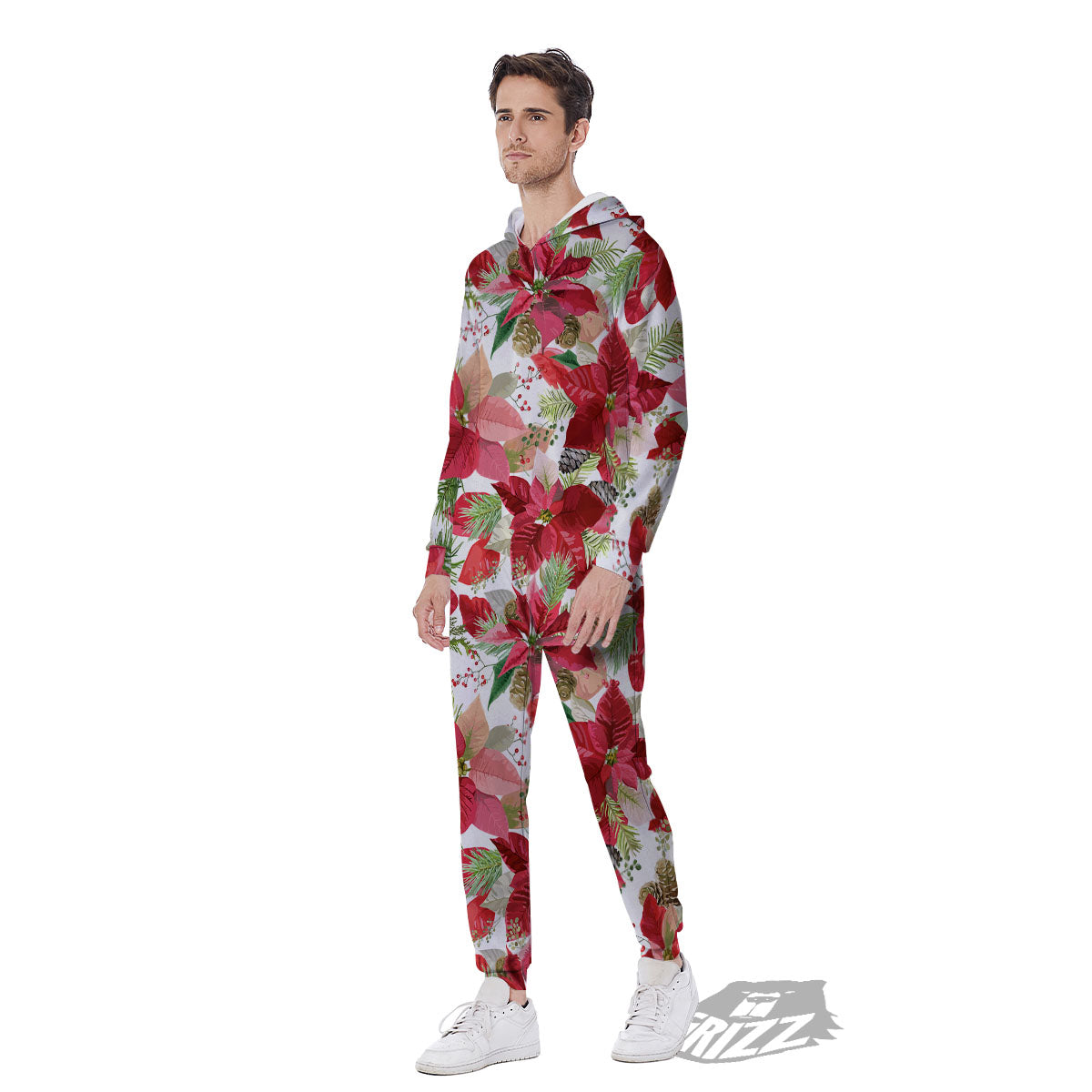 Flower Poinsettia Print Pattern Men's Jumpsuit-grizzshop