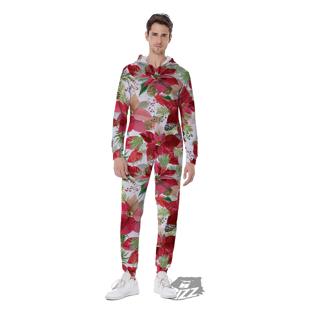Flower Poinsettia Print Pattern Men's Jumpsuit-grizzshop