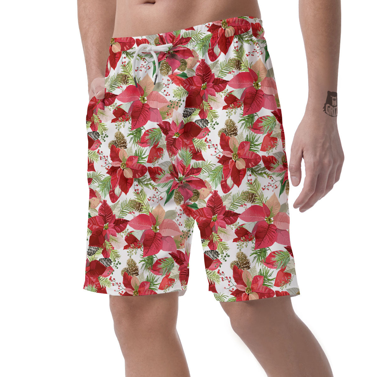 Flower Poinsettia Print Pattern Men's Shorts-grizzshop