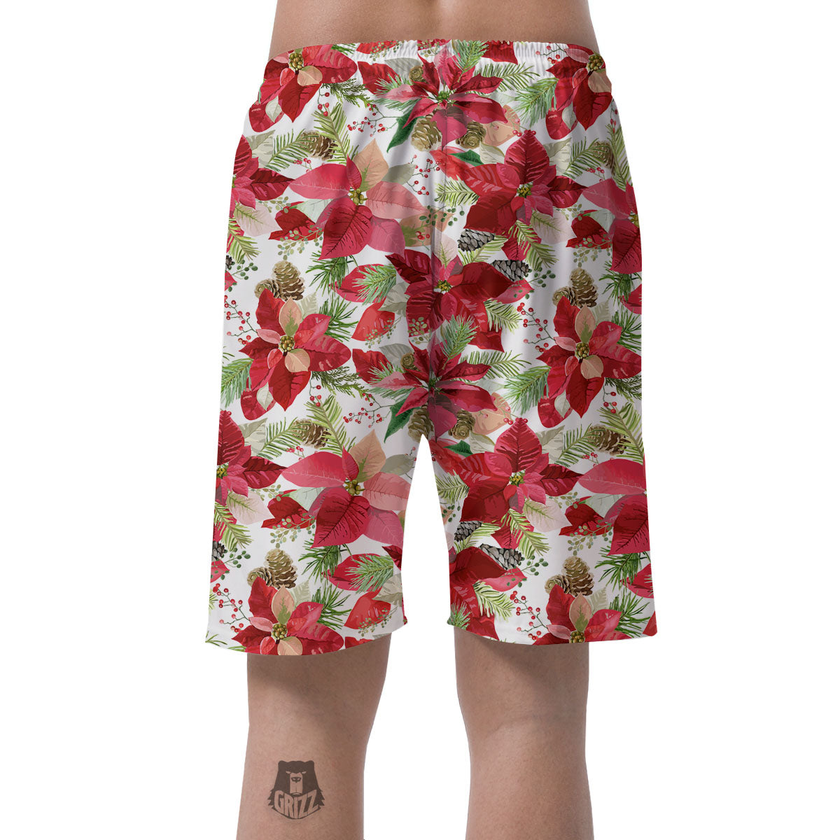 Flower Poinsettia Print Pattern Men's Shorts-grizzshop