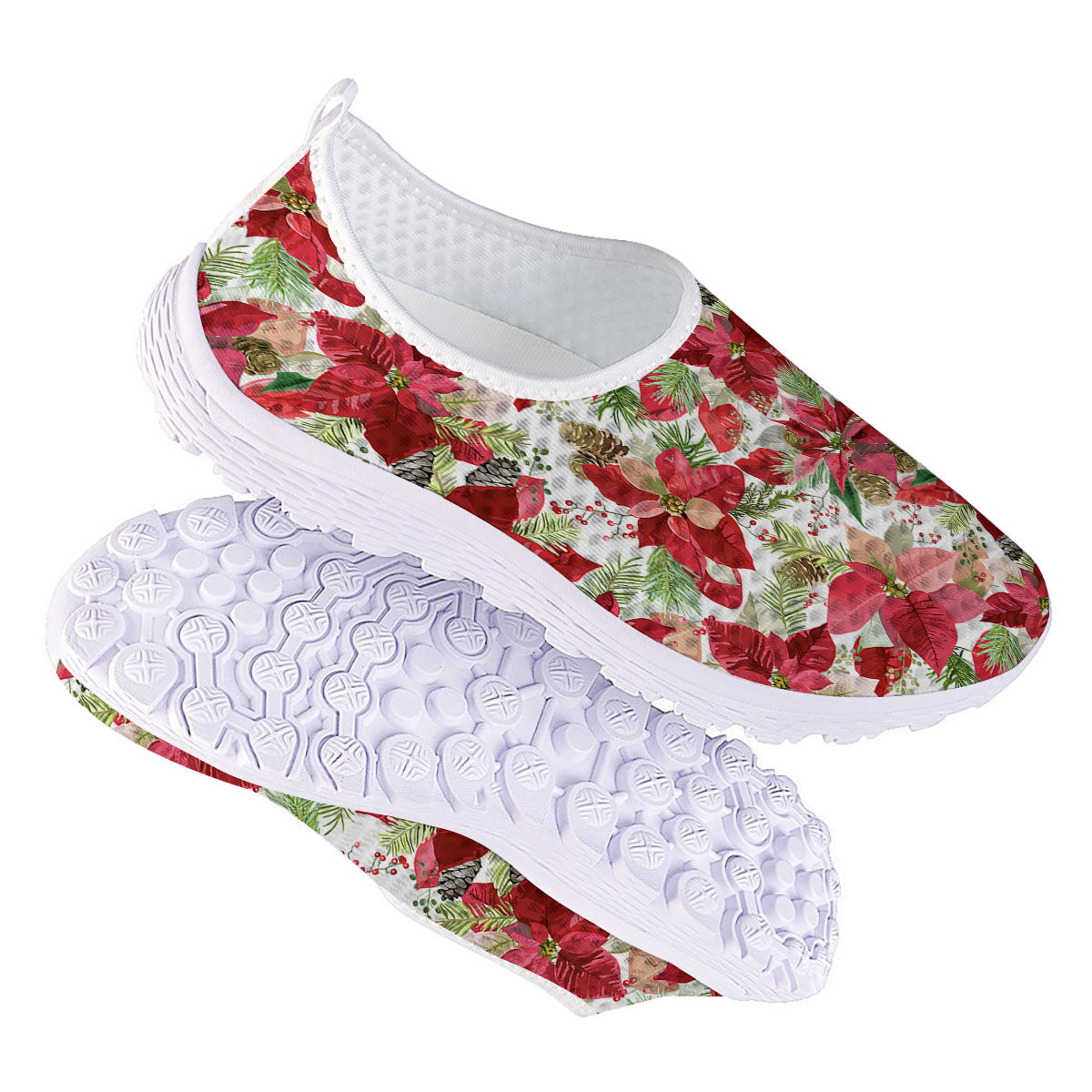 Flower Poinsettia Print Pattern Nurse Shoes-grizzshop