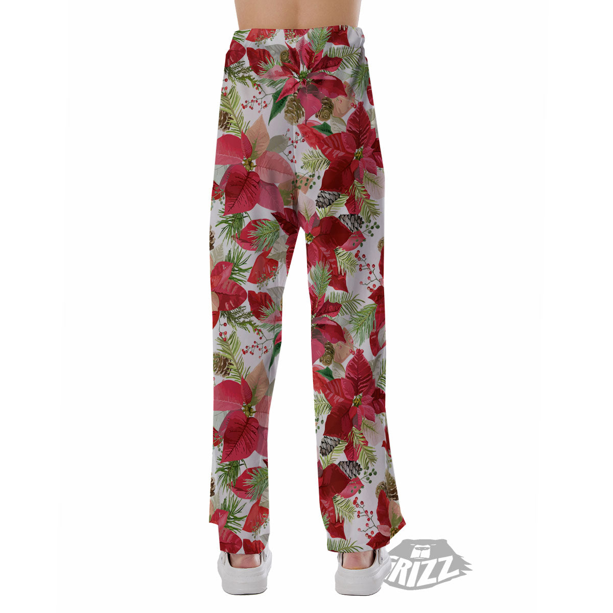 Flower Poinsettia Print Pattern Pajama Pants-grizzshop