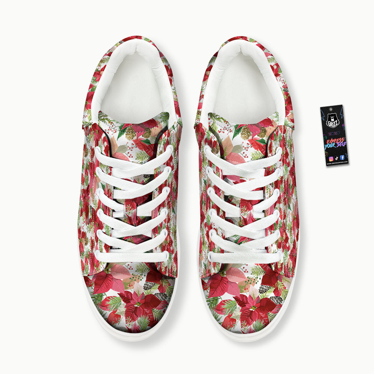 Flower Poinsettia Print Pattern Platform Shoes-grizzshop