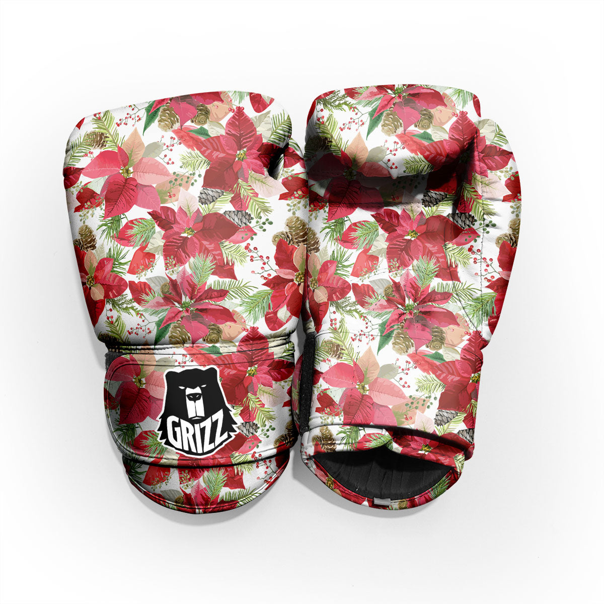 Flower Poinsettia Print Pattern Sparring Gloves-grizzshop