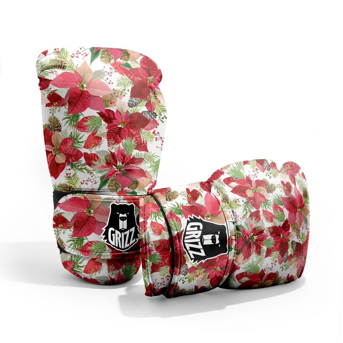 Flower Poinsettia Print Pattern Sparring Gloves-grizzshop