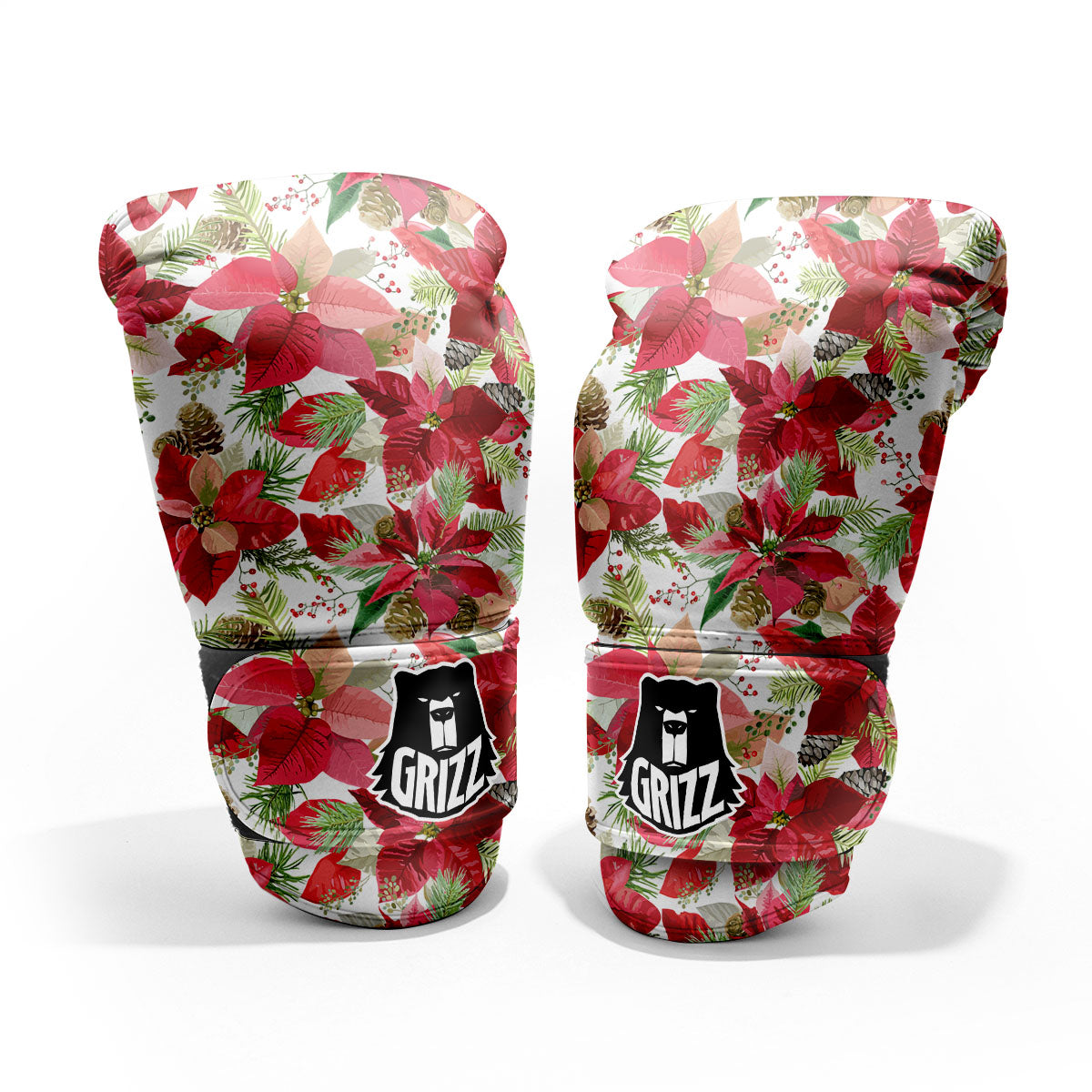 Flower Poinsettia Print Pattern Sparring Gloves-grizzshop