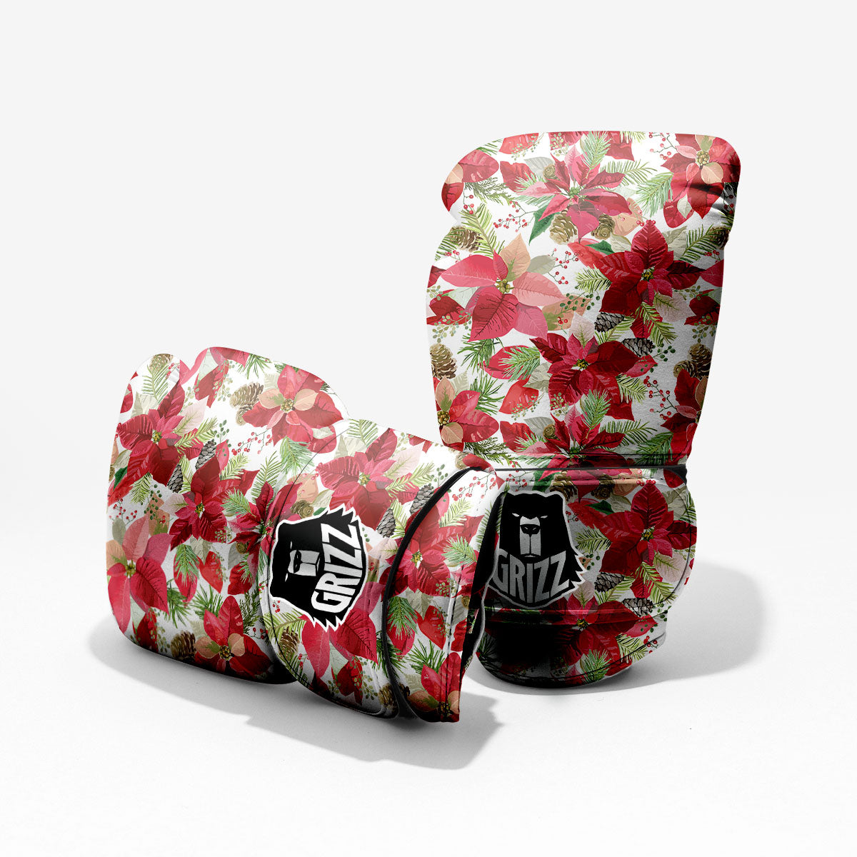 Flower Poinsettia Print Pattern Sparring Gloves-grizzshop