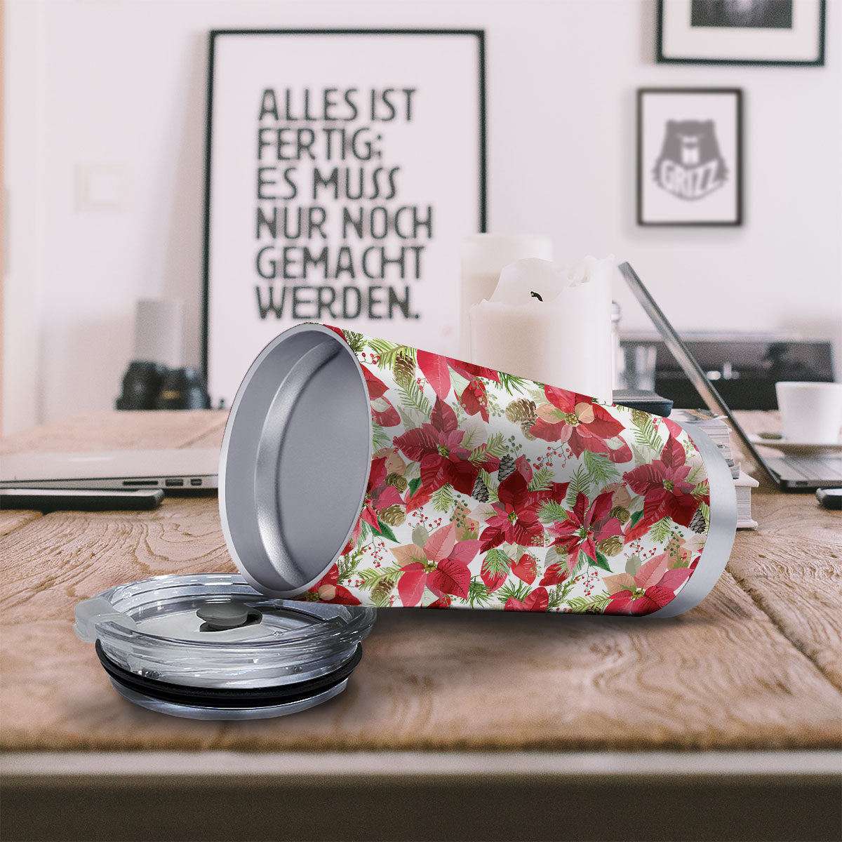 Flower Poinsettia Print Pattern Tumbler-grizzshop