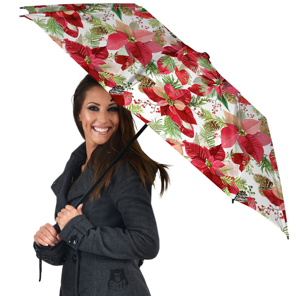 Flower Poinsettia Print Pattern Umbrella-grizzshop