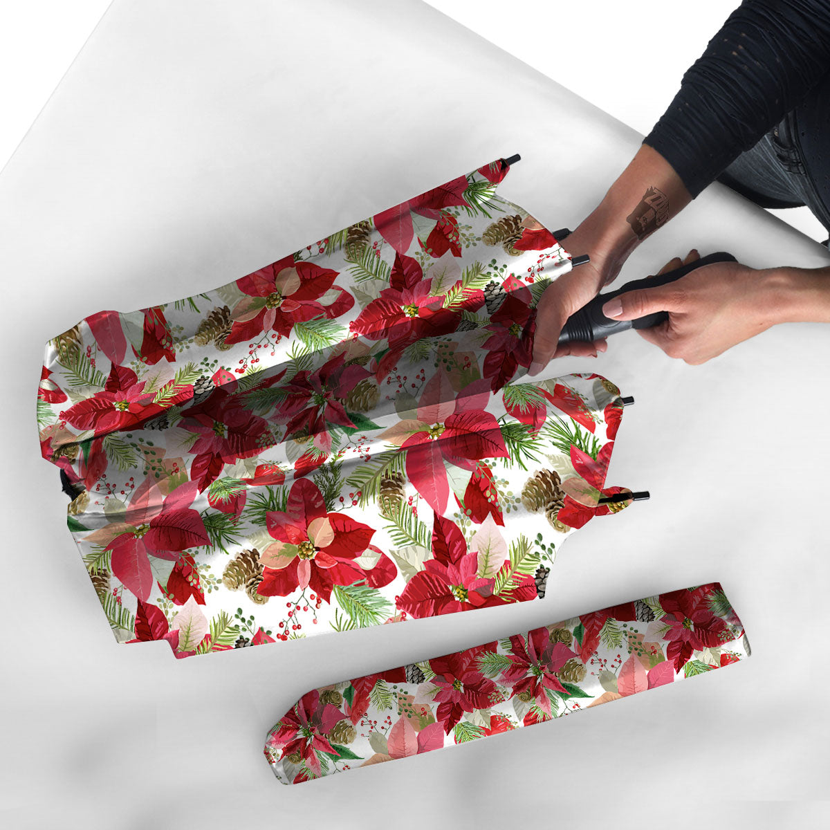 Flower Poinsettia Print Pattern Umbrella-grizzshop