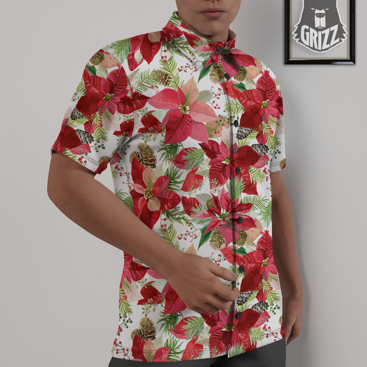 Flower Poinsettia Print Pattern Untucked Shirts-grizzshop