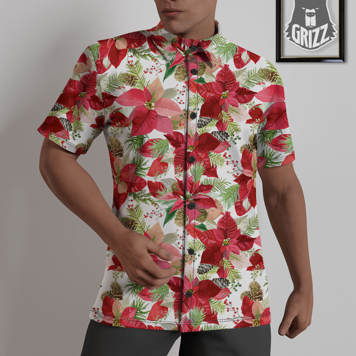 Flower Poinsettia Print Pattern Untucked Shirts-grizzshop