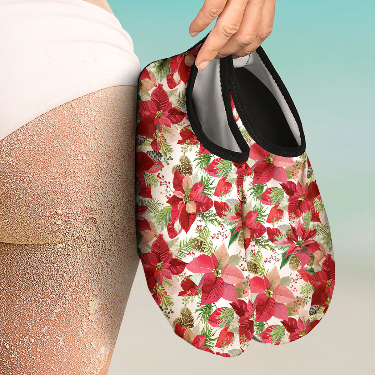 Flower Poinsettia Print Pattern Water Shoes-grizzshop
