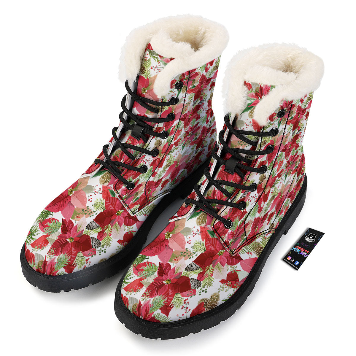 Flower Poinsettia Print Pattern Winter Boots-grizzshop