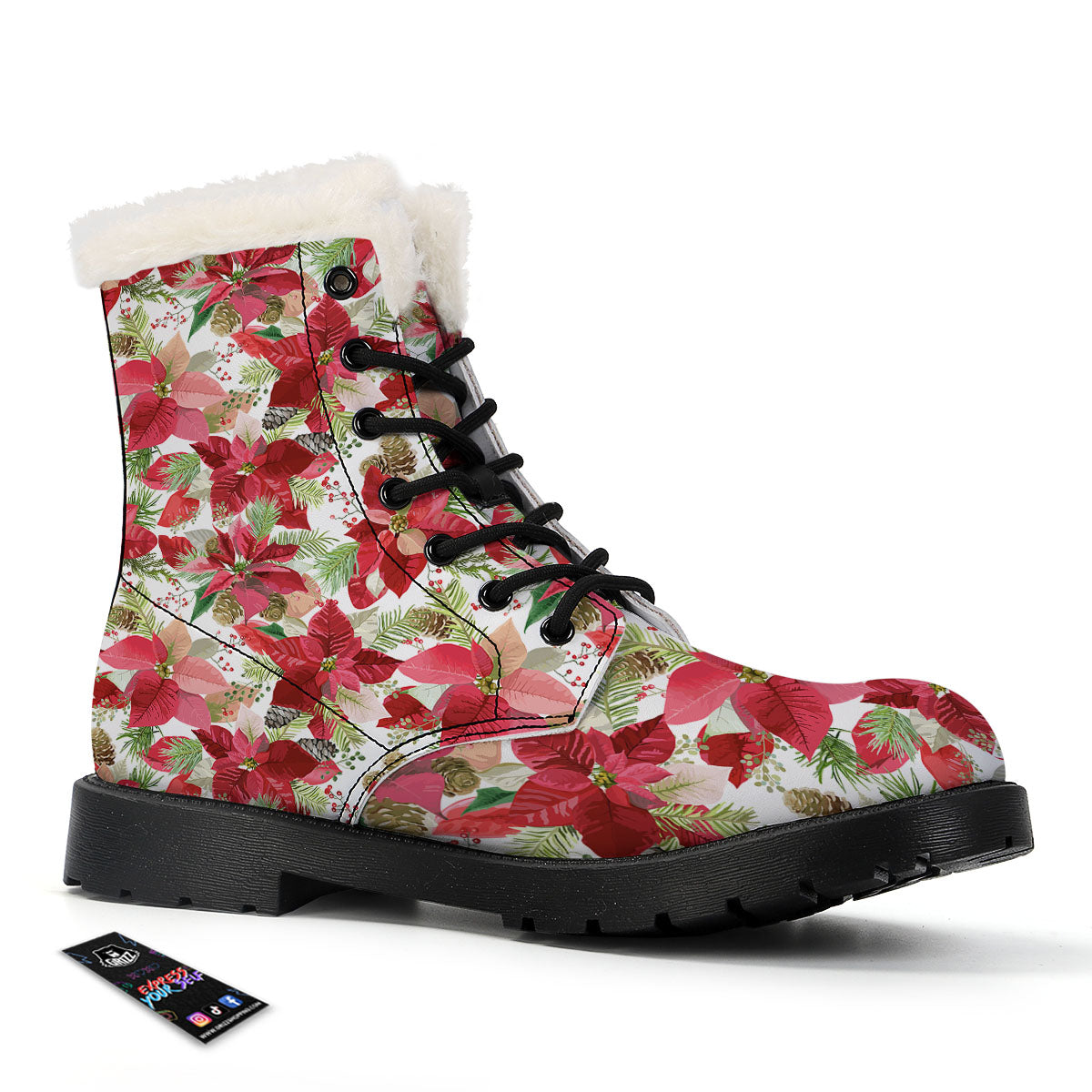 Flower Poinsettia Print Pattern Winter Boots-grizzshop