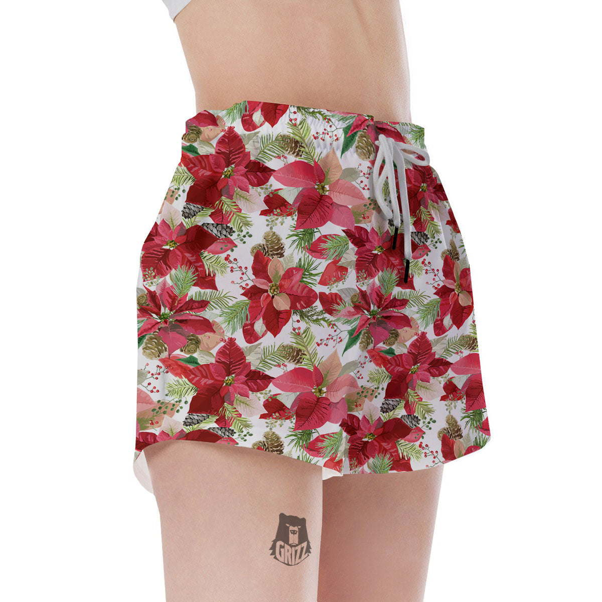 Flower Poinsettia Print Pattern Women's Shorts-grizzshop