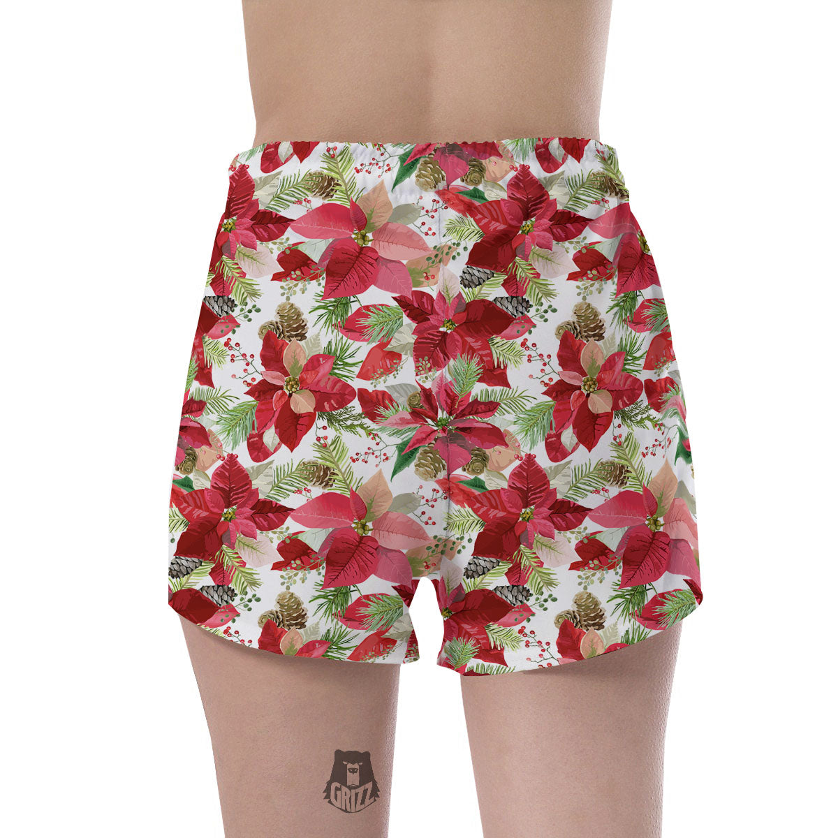 Flower Poinsettia Print Pattern Women's Shorts-grizzshop