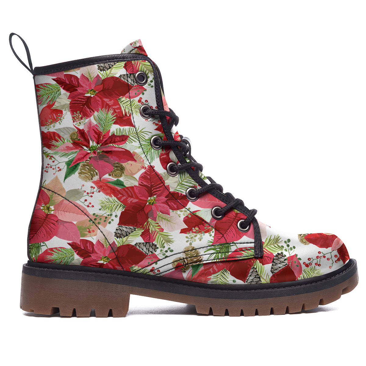 Flower Poinsettia Print Pattern Work Boots-grizzshop