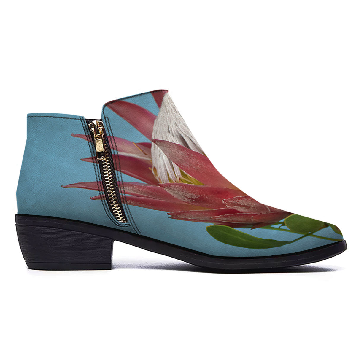 Flower Protea Print Ankle Boots-grizzshop