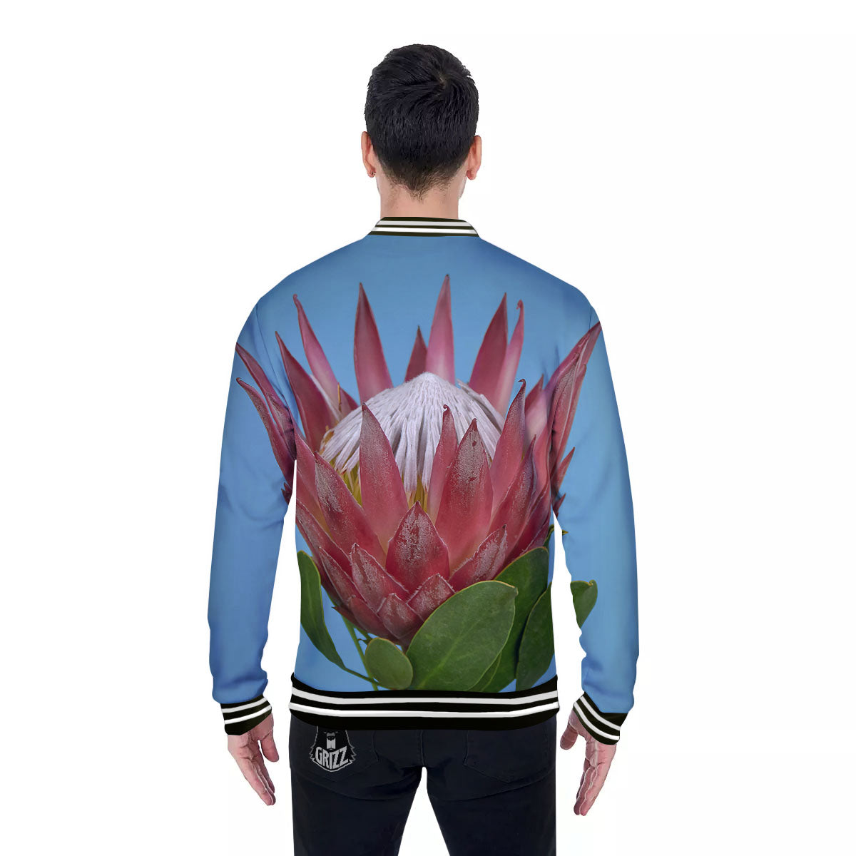 Flower Protea Print Baseball Jacket-grizzshop