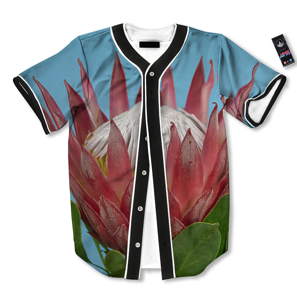 Flower Protea Print Baseball Jersey-grizzshop