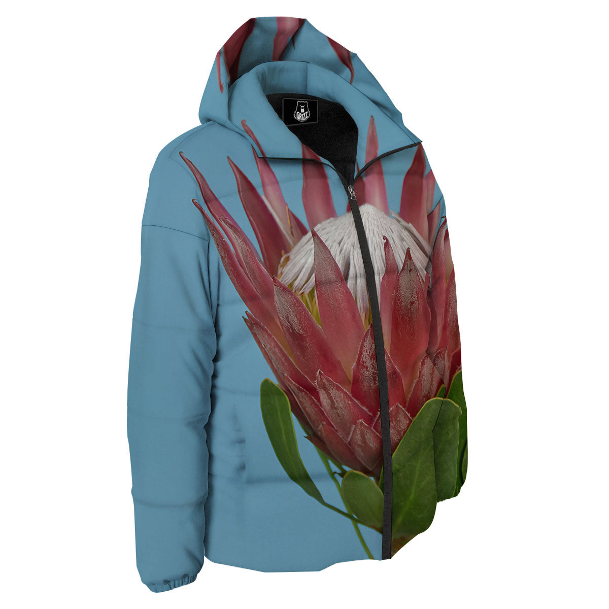 Flower Protea Print Down Jacket-grizzshop