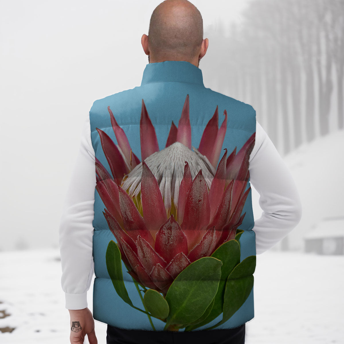 Flower Protea Print Down Vest-grizzshop