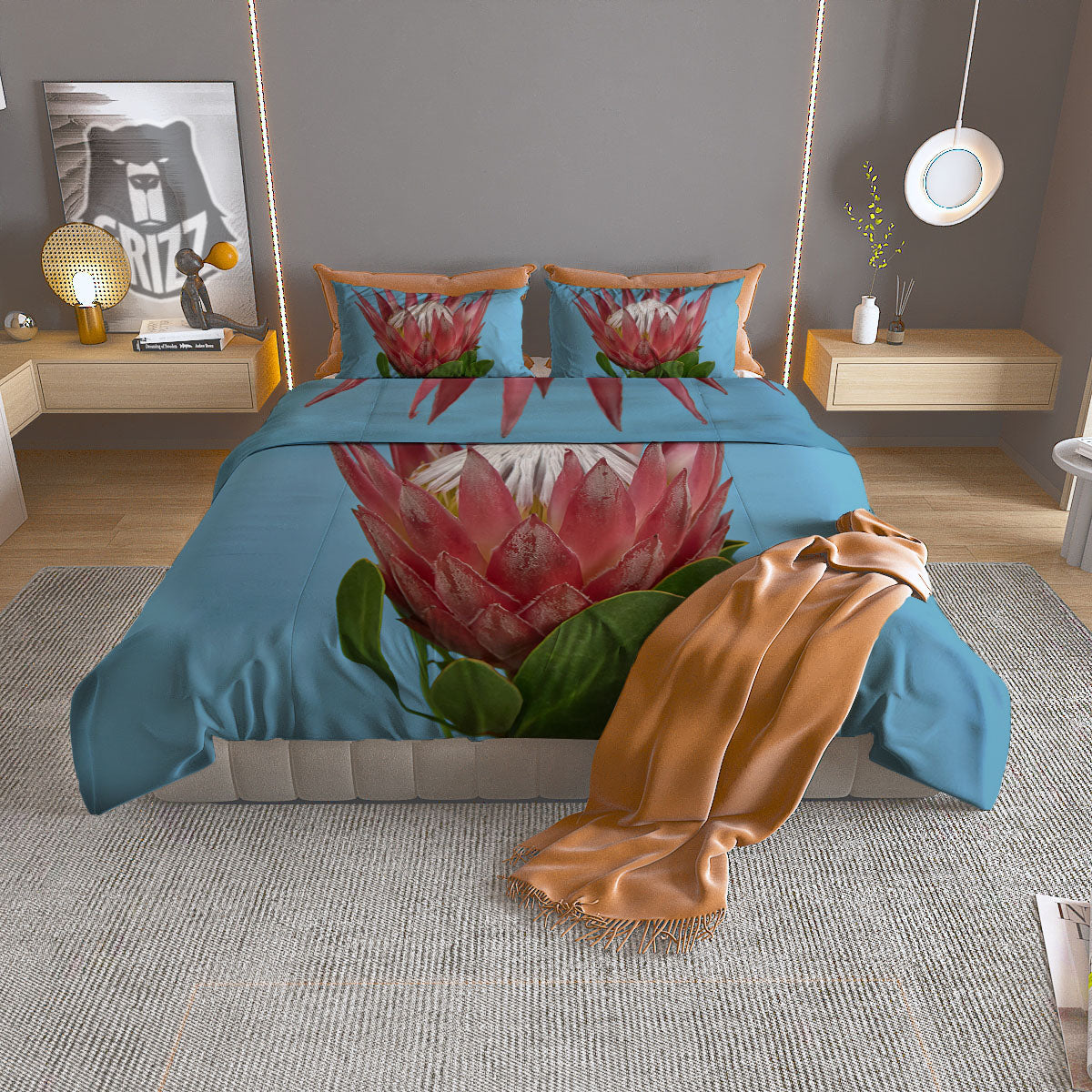 Flower Protea Print Duvet Cover Bedding Set-grizzshop