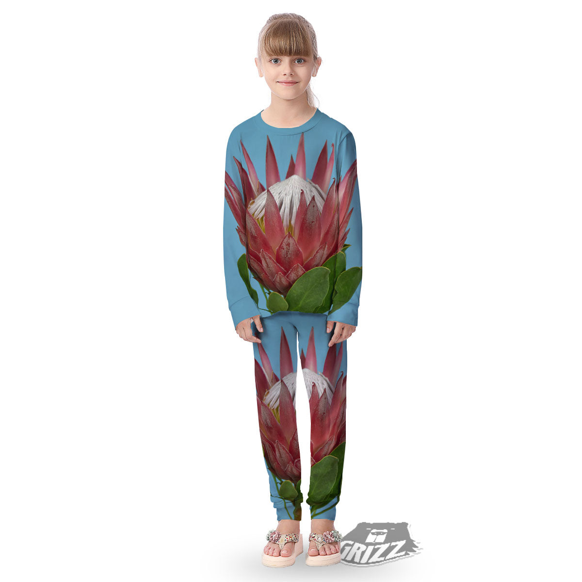 Flower Protea Print Kid's Pajamas-grizzshop