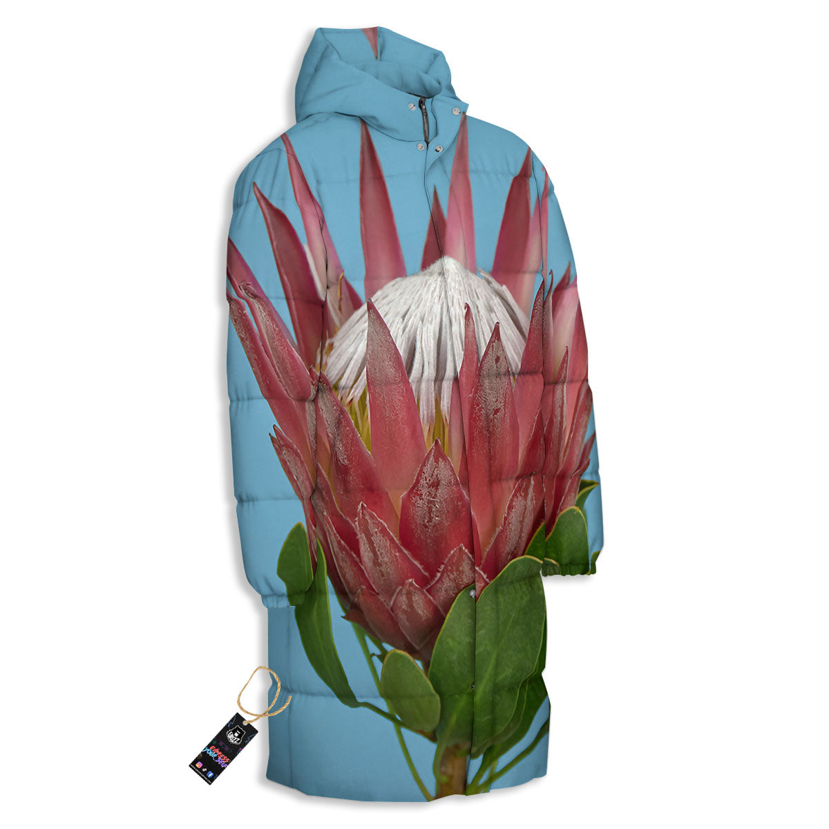 Flower Protea Print Long Down Jacket-grizzshop
