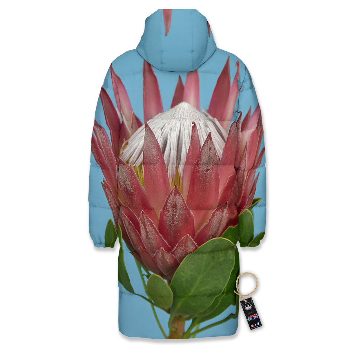 Flower Protea Print Long Down Jacket-grizzshop