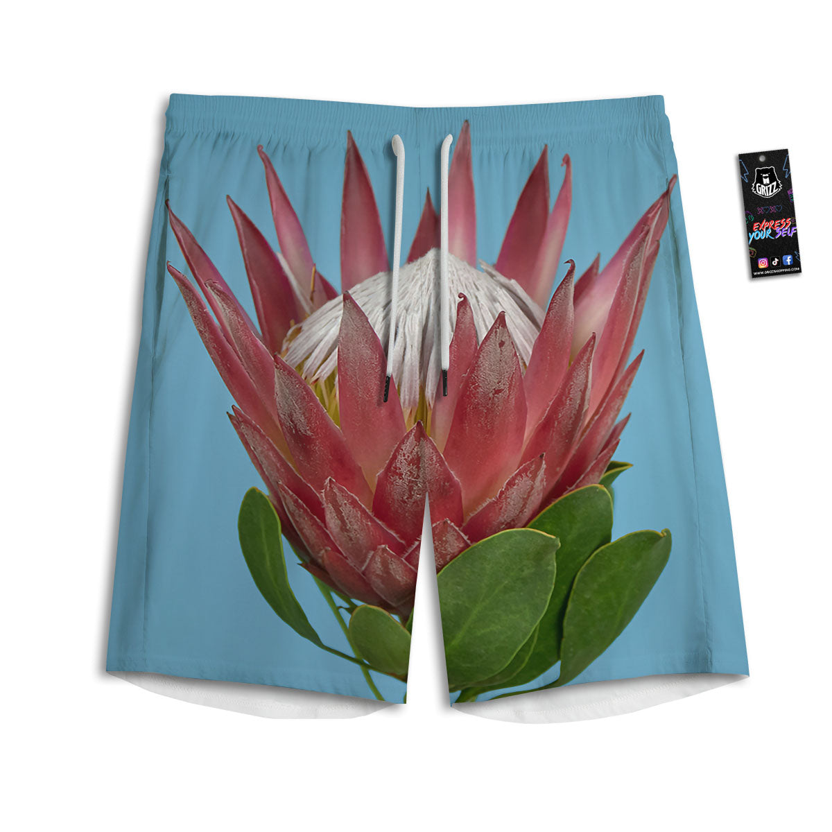 Flower Protea Print Men's Athletic Shorts-grizzshop