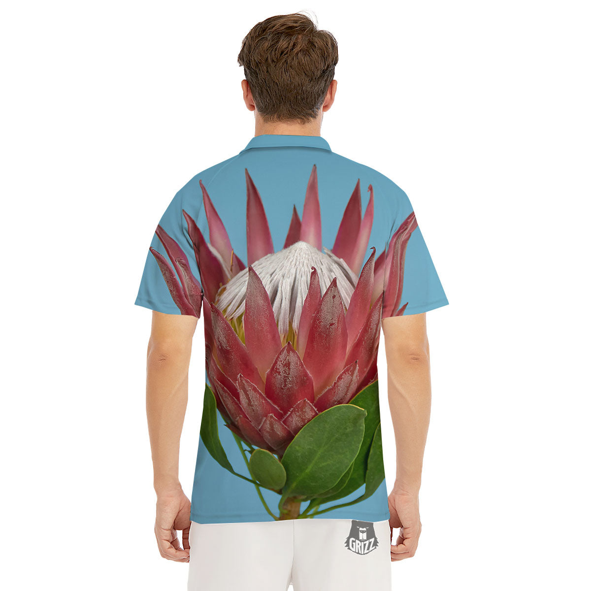 Flower Protea Print Men's Golf Shirts-grizzshop