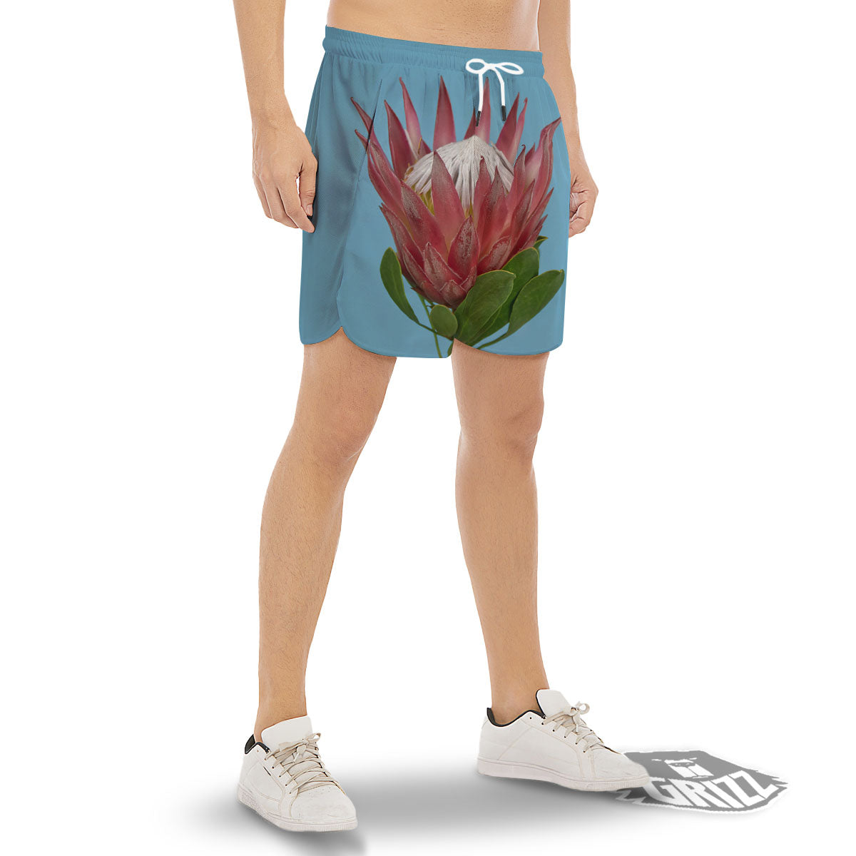 Flower Protea Print Men's Gym Shorts-grizzshop