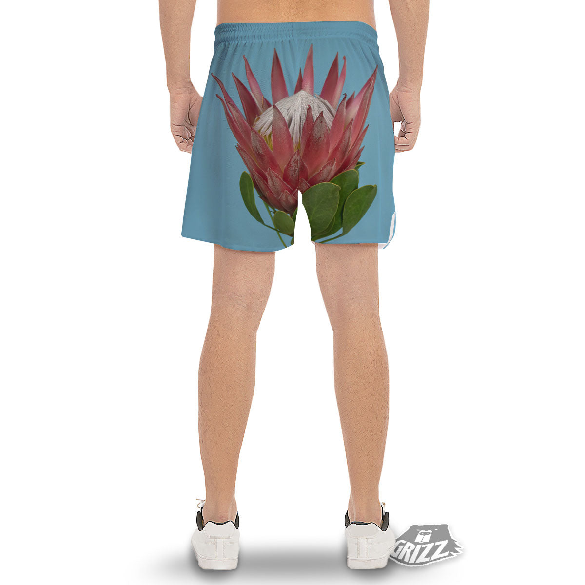 Flower Protea Print Men's Gym Shorts-grizzshop