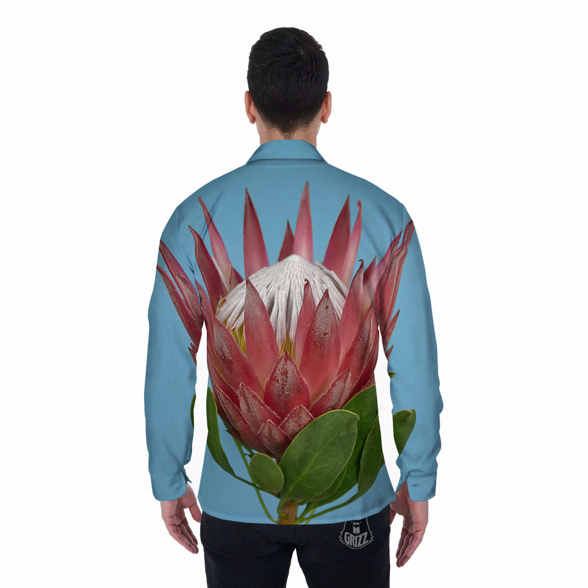 Flower Protea Print Men's Long Sleeve Shirts-grizzshop