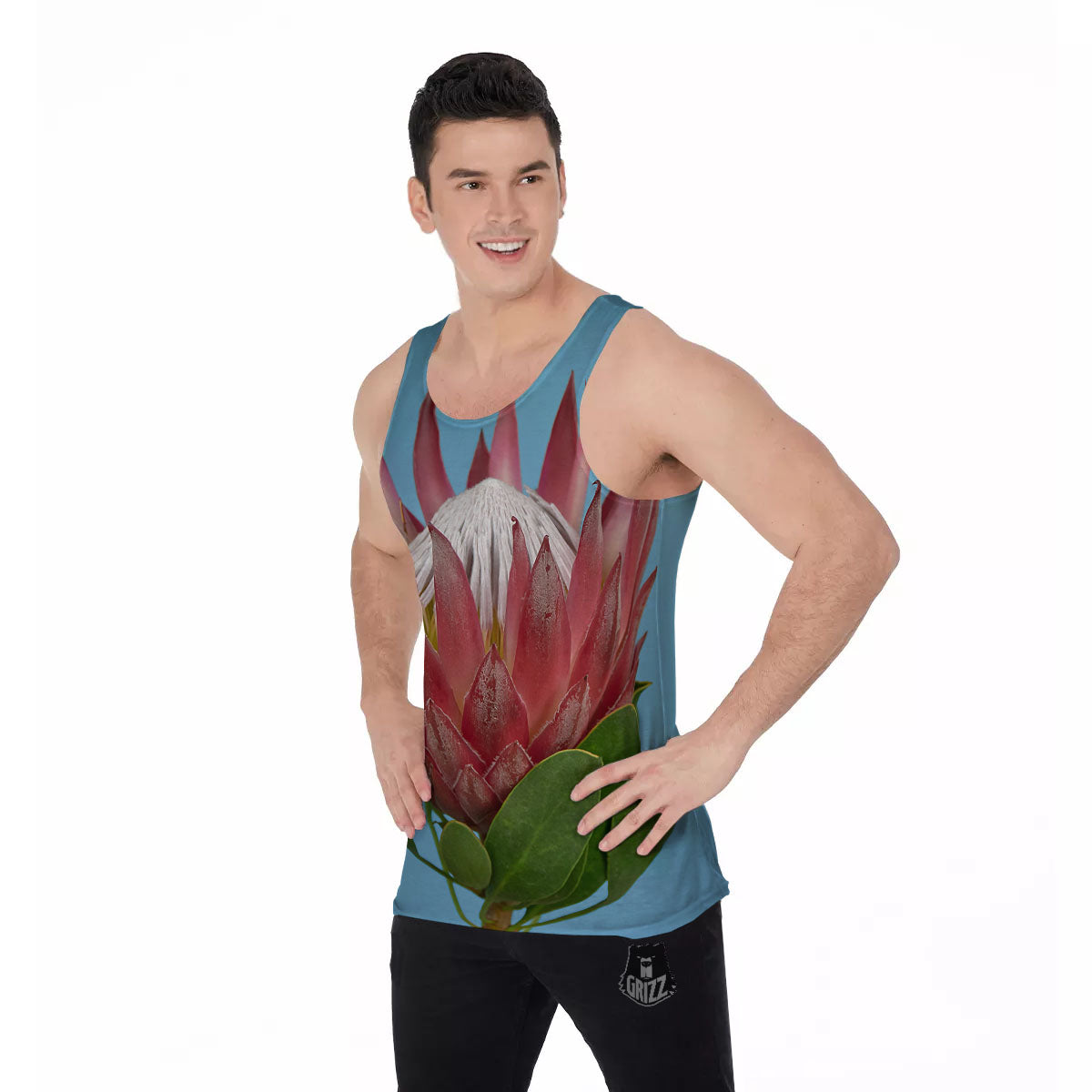 Flower Protea Print Men's Tank Top-grizzshop