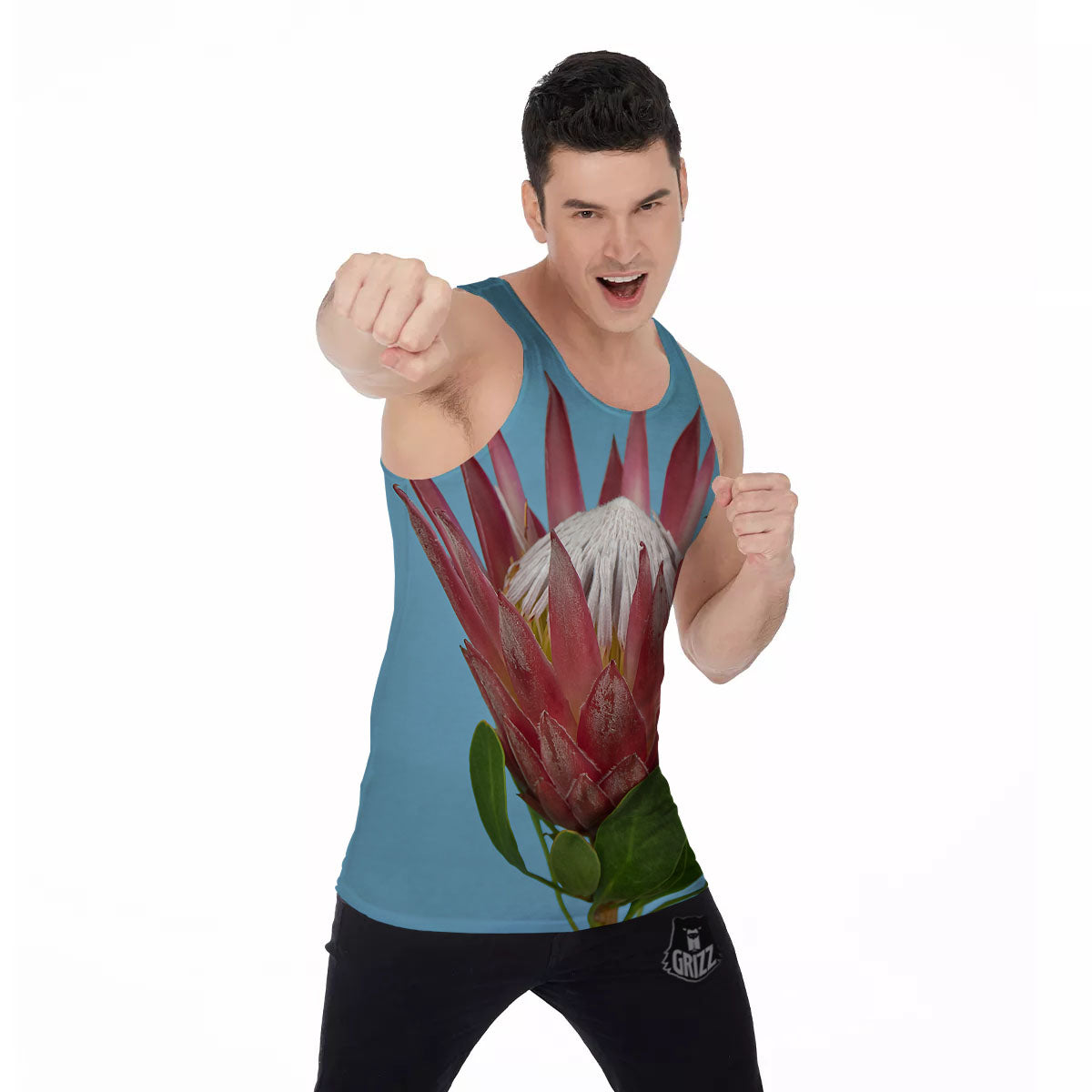 Flower Protea Print Men's Tank Top-grizzshop