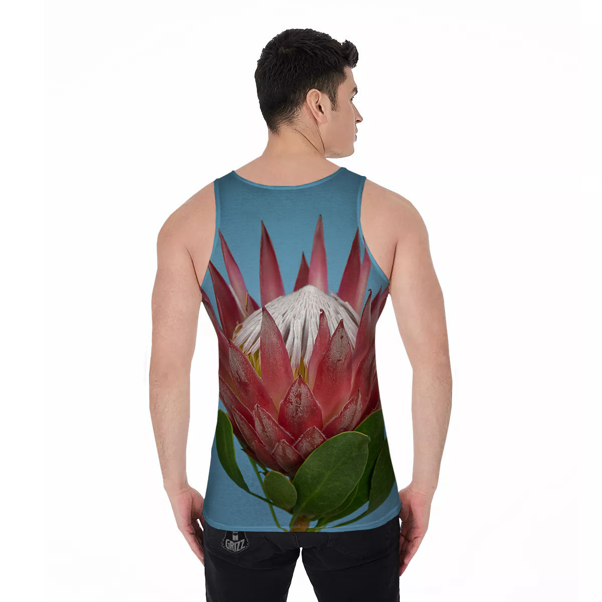 Flower Protea Print Men's Tank Top-grizzshop