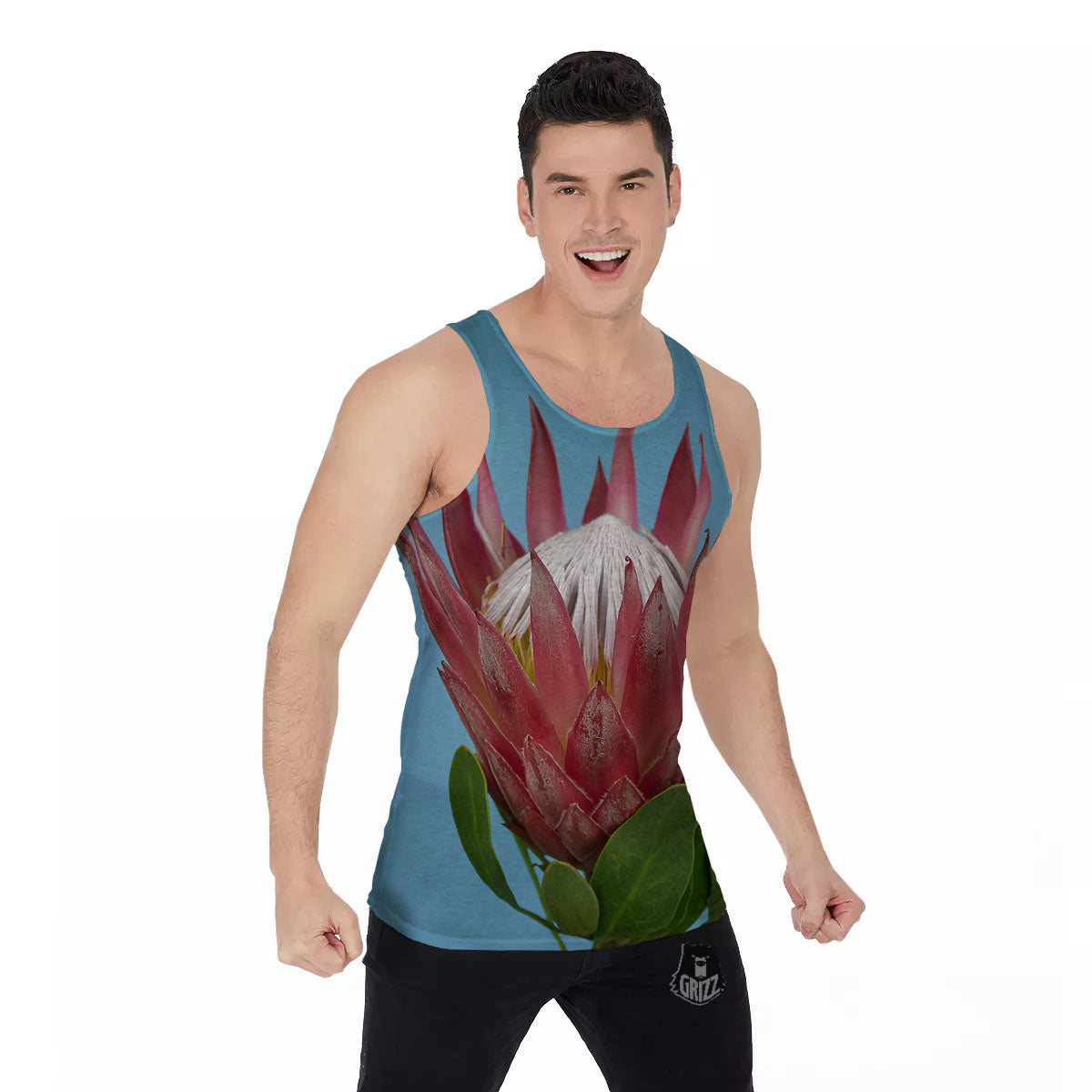 Flower Protea Print Men's Tank Top-grizzshop