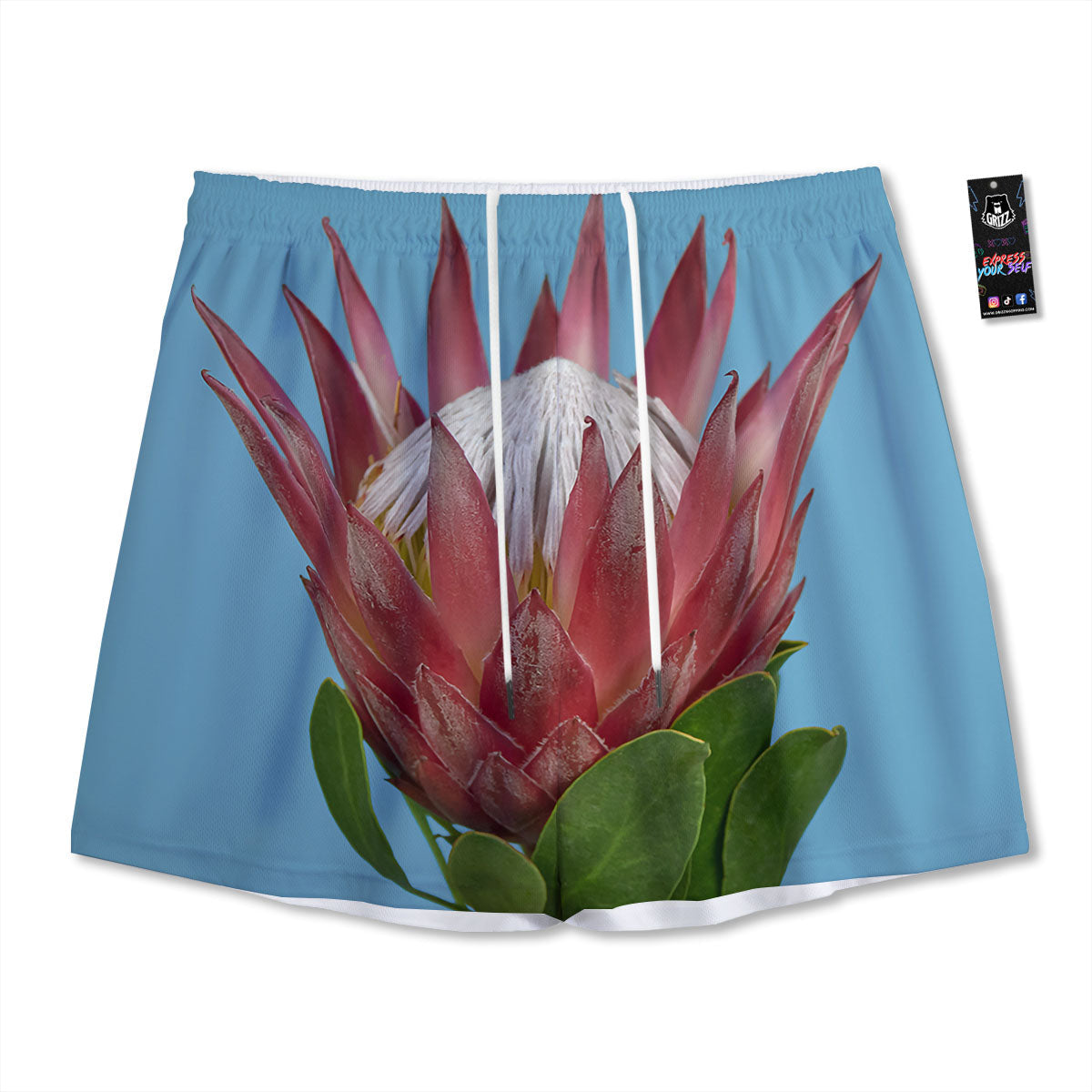 Flower Protea Print Mesh Shorts-grizzshop