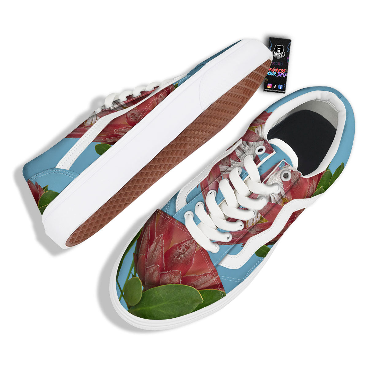 Flower Protea Print Skate Shoes-grizzshop
