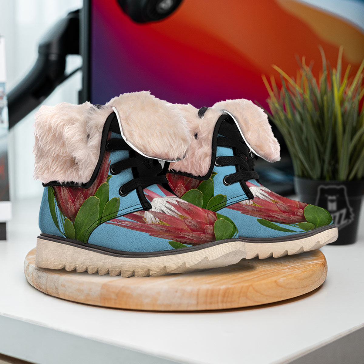 Flower Protea Print Snow Boots-grizzshop