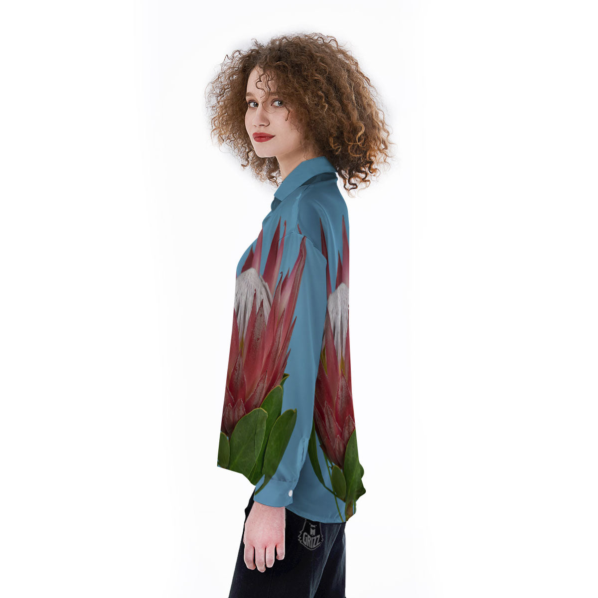 Flower Protea Print Women's Long Sleeve Shirts-grizzshop
