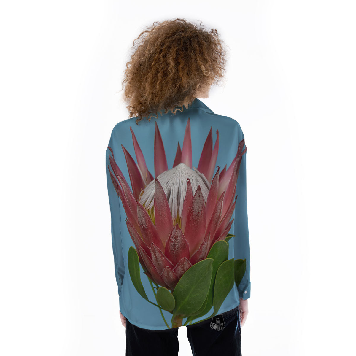 Flower Protea Print Women's Long Sleeve Shirts-grizzshop