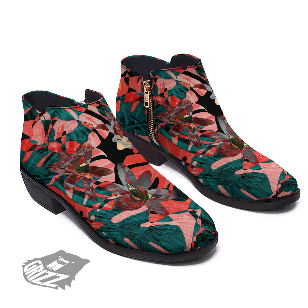 Flower Psychedelic Hawaiian Print Ankle Boots-grizzshop